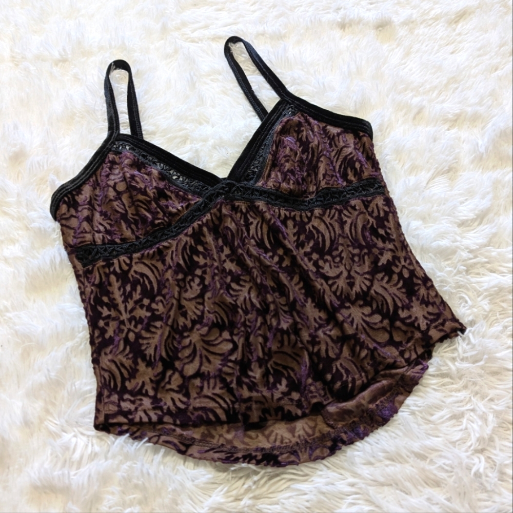 90s Vintage Lip Service Sheer Purple Burnout Velvet Cami Top Medium - Picture 2 of 13